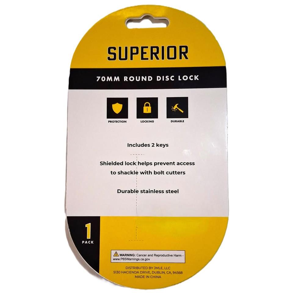 Superior 70mm Round Disc Lock – Shielded Shackle, Stainless Steel (2 Keys)