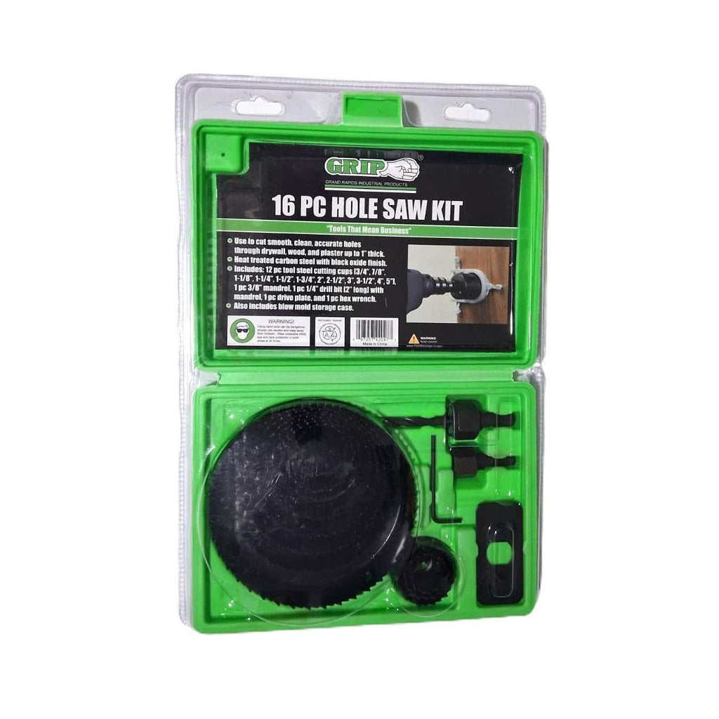 GRIP 16-Piece Hole Saw Kit – Carbon Steel, 3/4" to 5", with Storage Case