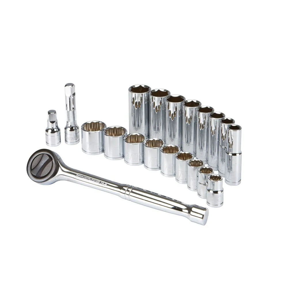 Pittsburgh 20-Piece SAE Socket Set – 3/8" Drive, Chrome Vanadium, Blow Mold Case