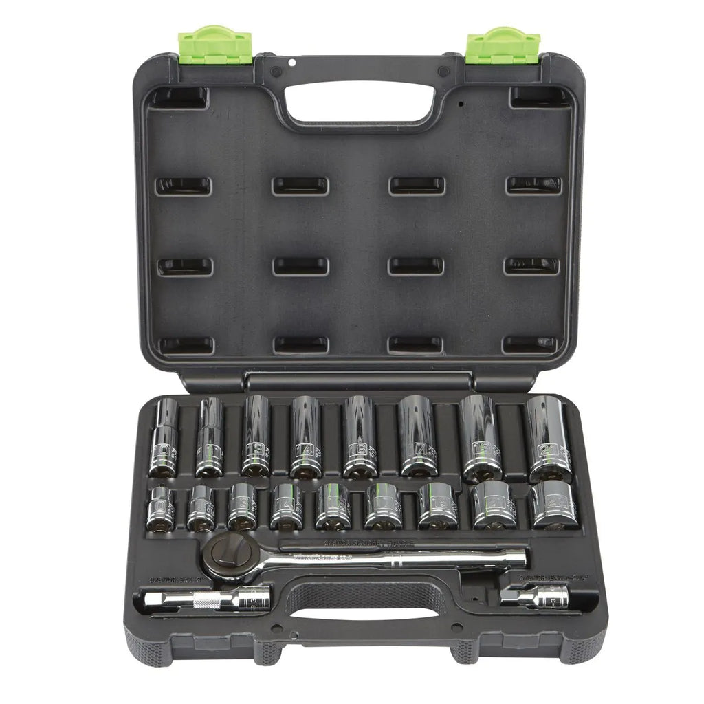 Pittsburgh 20-Piece Metric Socket Set – 3/8" Drive, Chrome Vanadium, Blow Mold Case