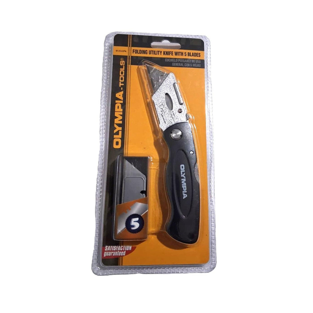 Olympia Tools Folding Utility Knife – Quick-Change, Locking, 5 Blades (67-214-0796)