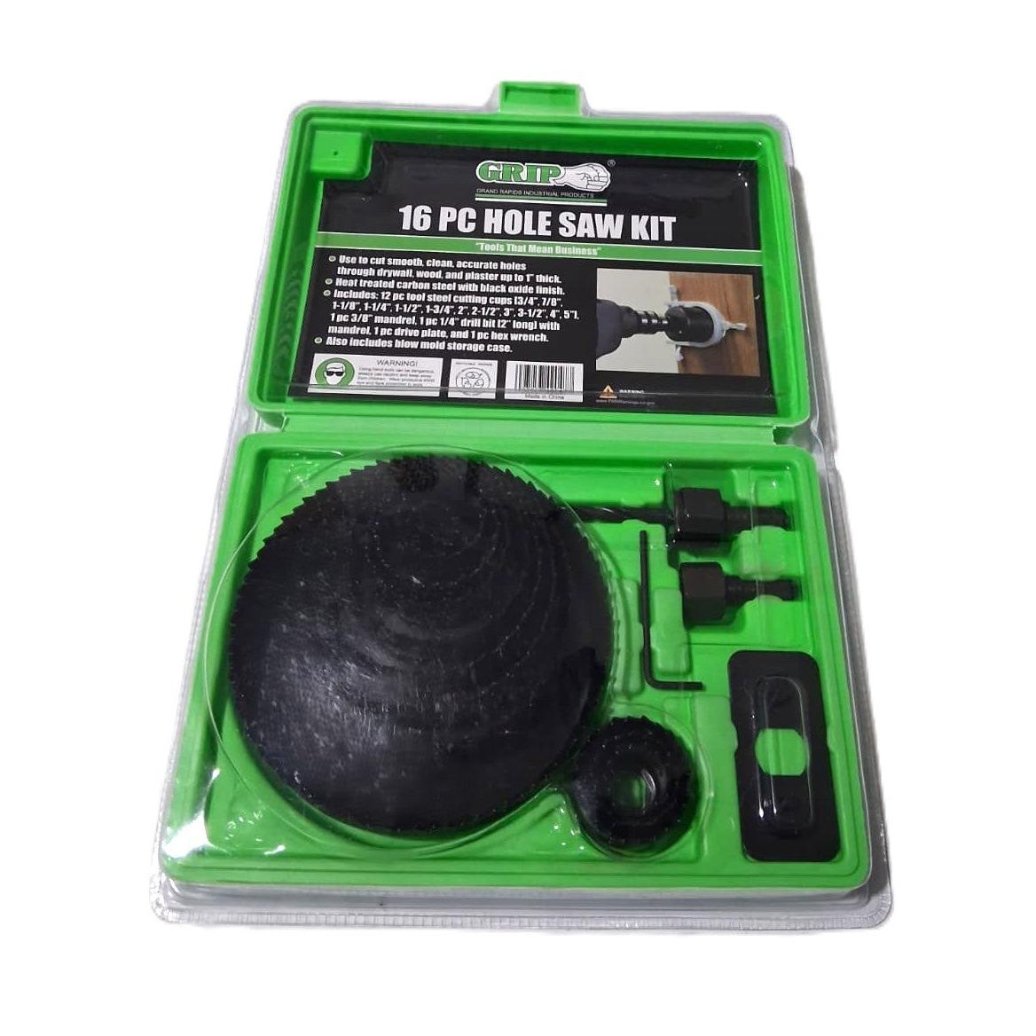 GRIP 16-Piece Hole Saw Kit – Carbon Steel, 3/4" to 5", with Storage Case