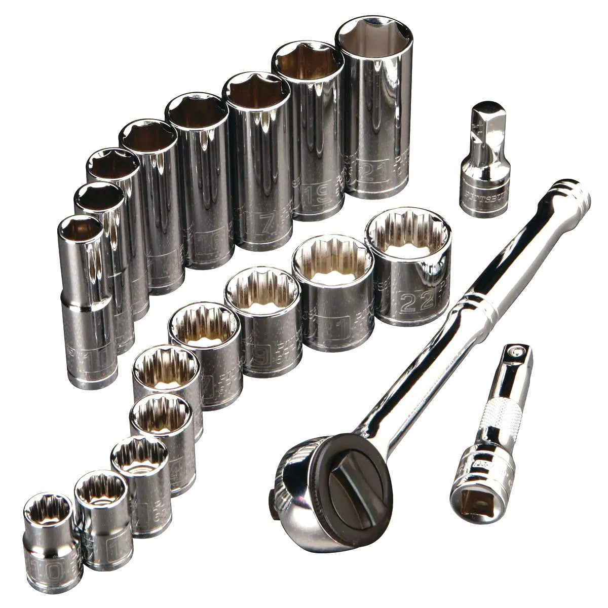 Pittsburgh 20-Piece Metric Socket Set – 3/8" Drive, Chrome Vanadium, Blow Mold Case