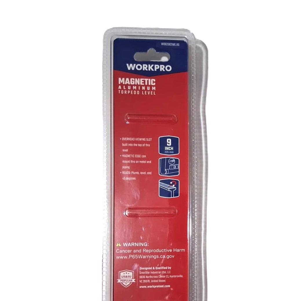WORKPRO 9" Magnetic Aluminum Torpedo Level (W062082WL-RS)
