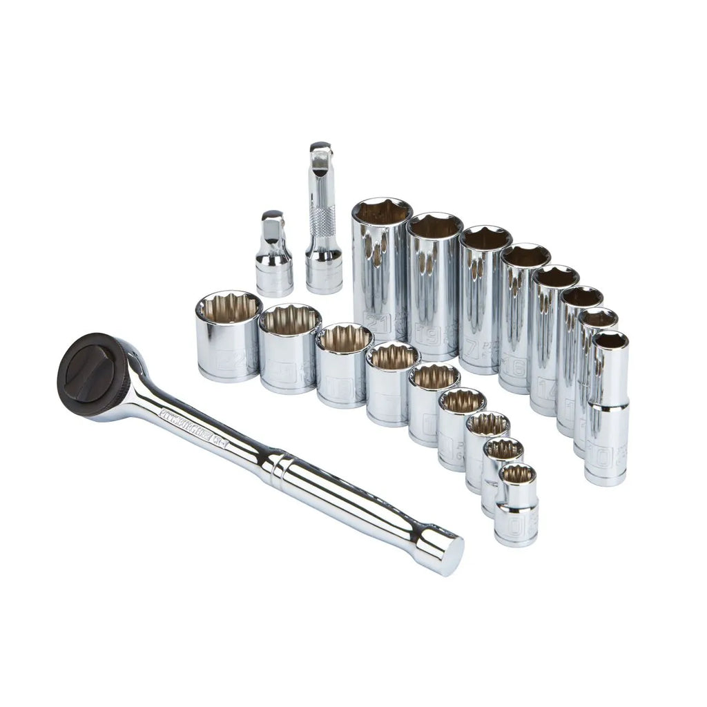 Pittsburgh 20-Piece Metric Socket Set – 3/8" Drive, Chrome Vanadium, Blow Mold Case