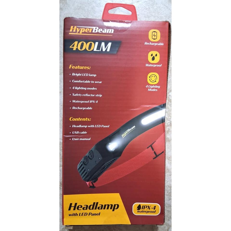 HyperBeam Lampara de Cabeza 400 Lumens LED Panel 4 Modos IPX-4 Waterproof Recargable Safety Reflector