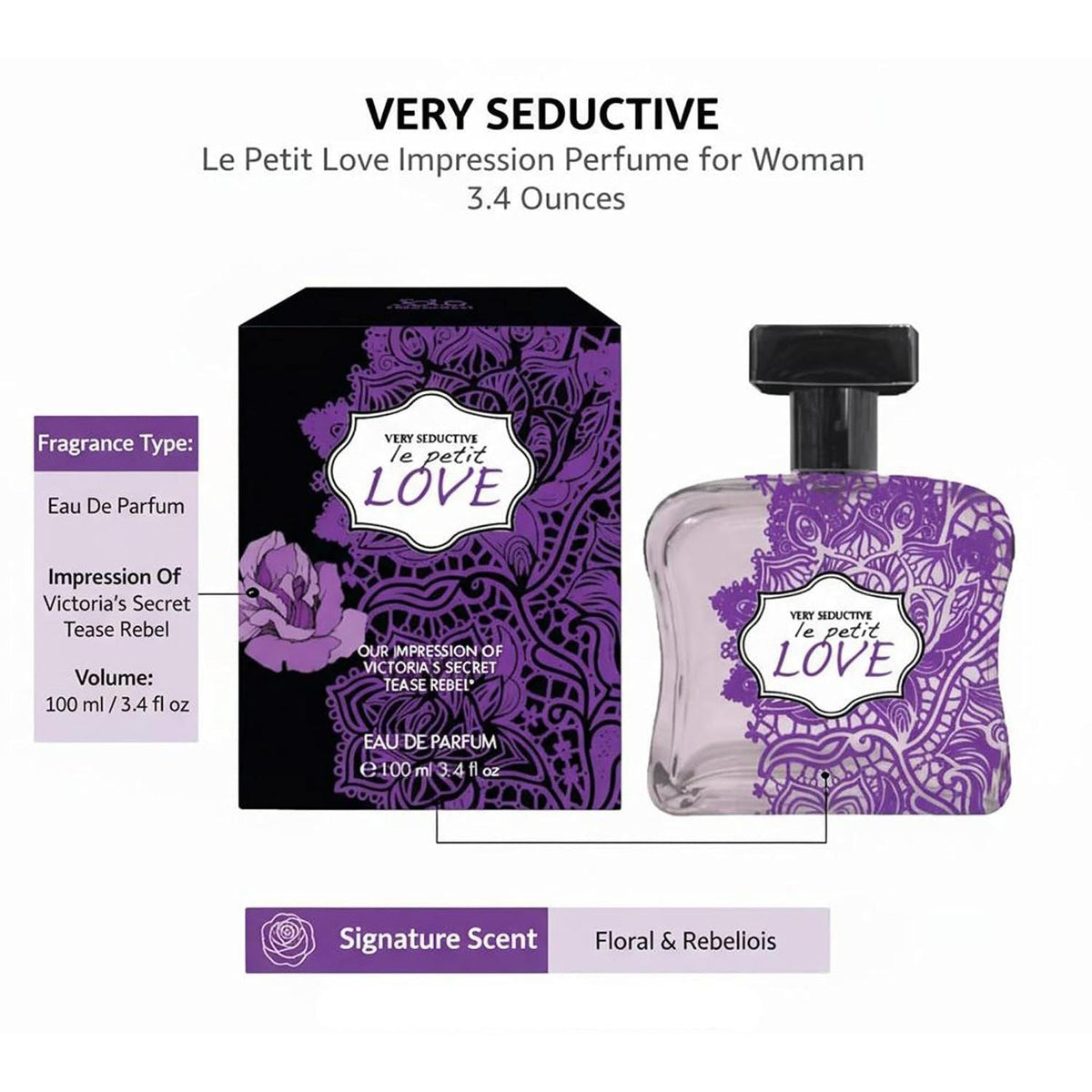 Very Seductive Le Petit Love Eau de Parfum for Women – Vaporisateur Spray, 100 ml / 3.4 fl.oz.