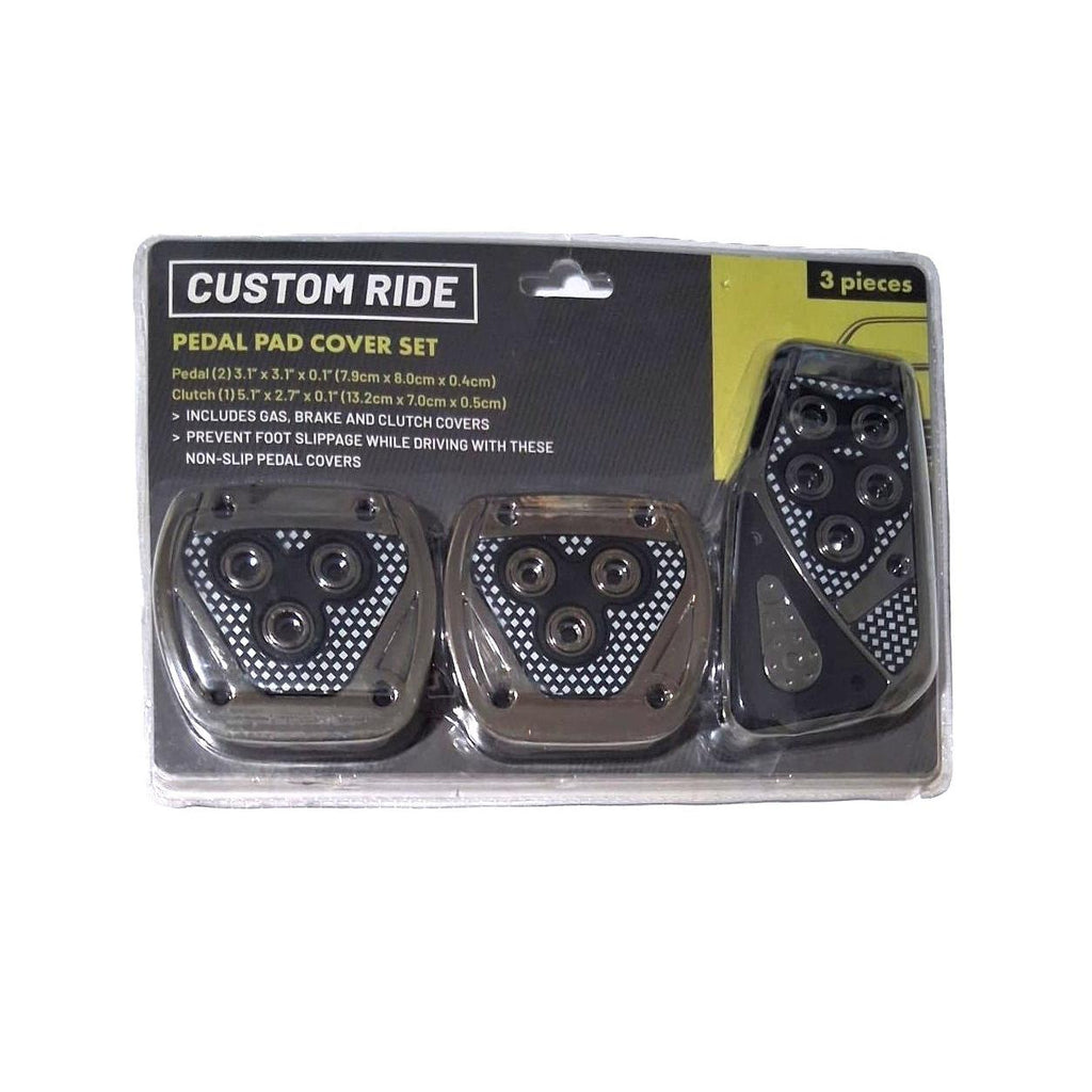 Custom Ride Pedal Pad Cover Set 3 Piezas Gas Brake Clutch Non-Slip Cromado.