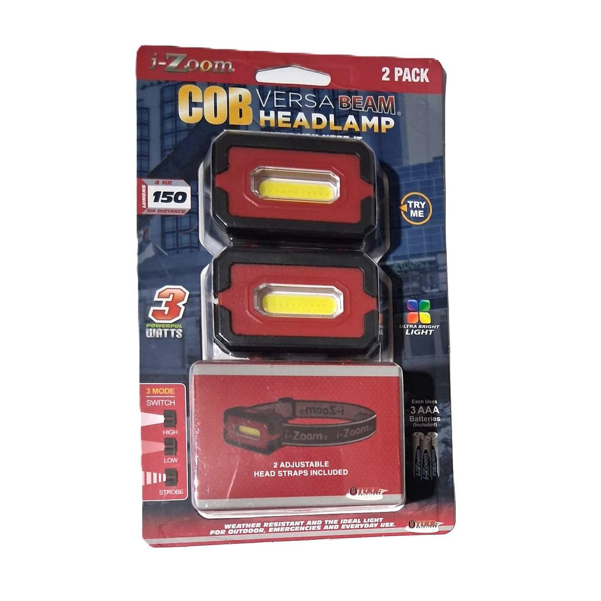 Linterna Frontal COB i-Zoom Versa Beam 150 Lúmenes – Paquete de 2