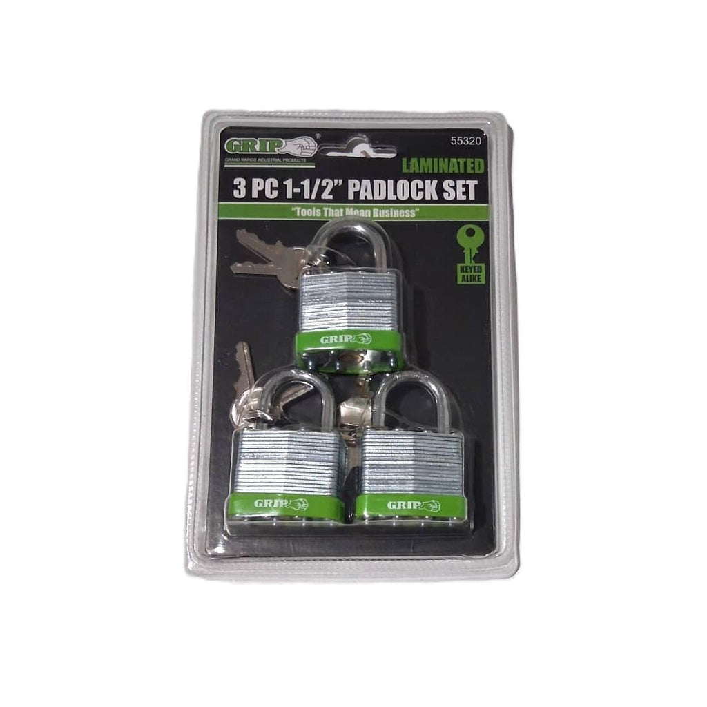 GRIP 3-Piece 1-1/2" Laminated Padlock Set – Keyed Alike (55320)