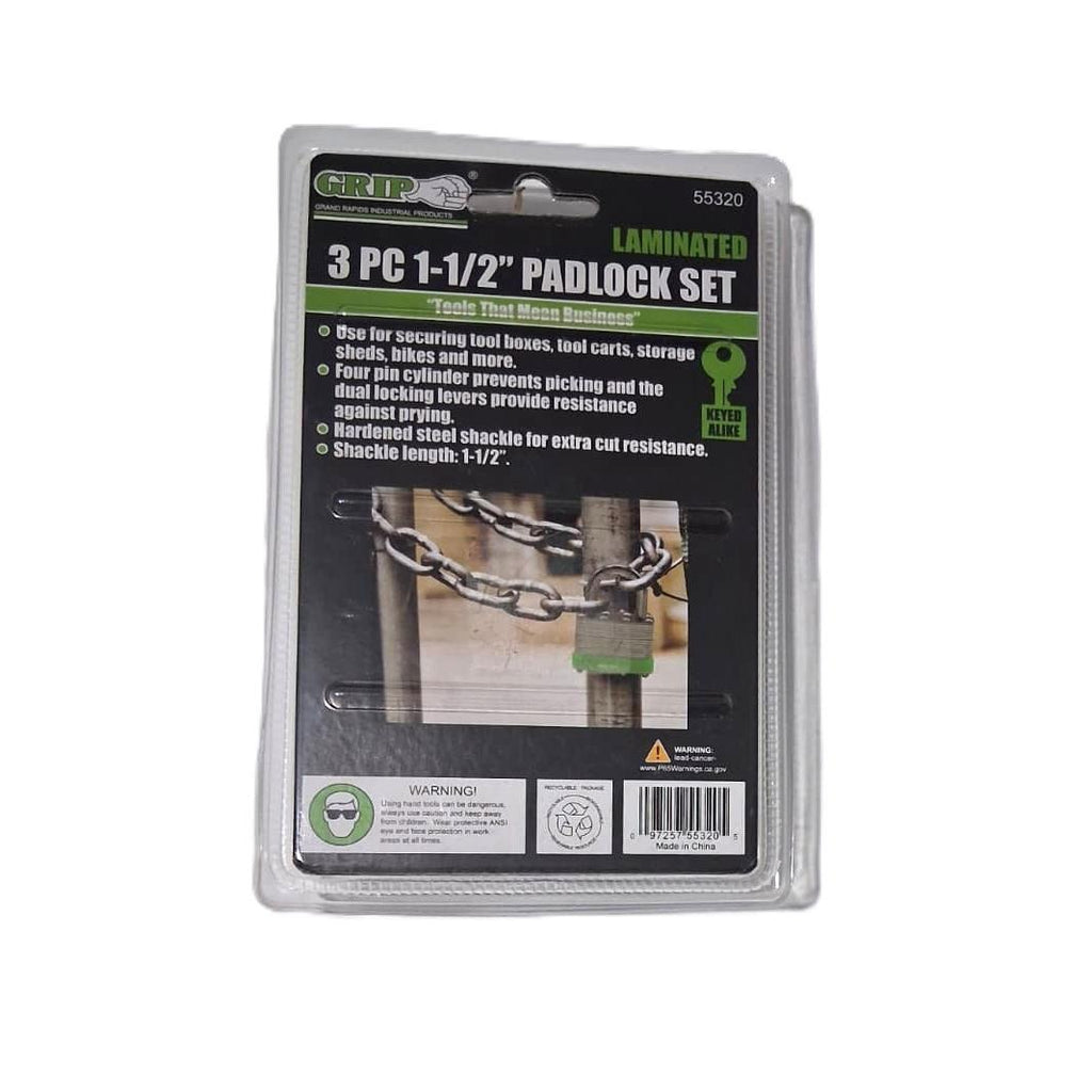GRIP 3-Piece 1-1/2" Laminated Padlock Set – Keyed Alike (55320)