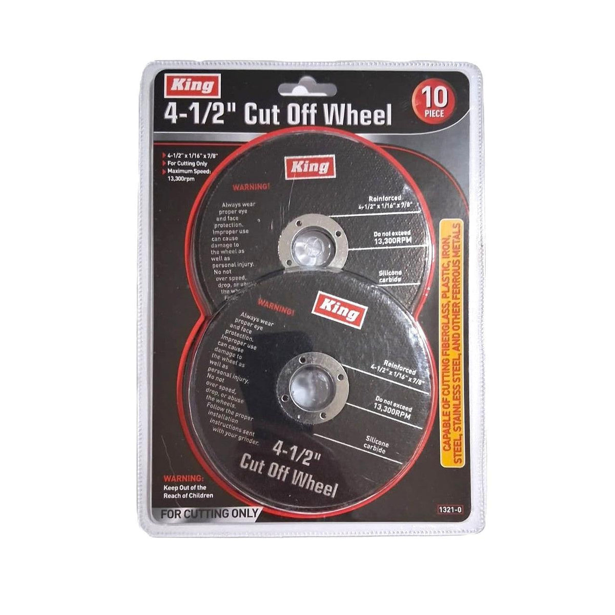 Discos de Corte 4-1/2" King – Pack 10 Piezas | Carburo de Silicio Reforzado | Acero Inox, Hierro, Plástico y Fibra de Vidrio | 13,300 RPM