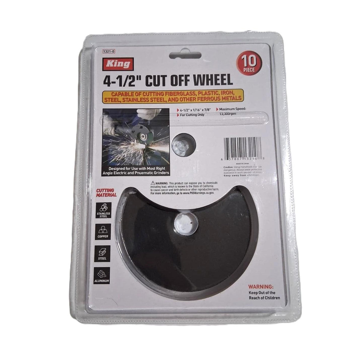 Discos de Corte 4-1/2" King – Pack 10 Piezas | Carburo de Silicio Reforzado | Acero Inox, Hierro, Plástico y Fibra de Vidrio | 13,300 RPM