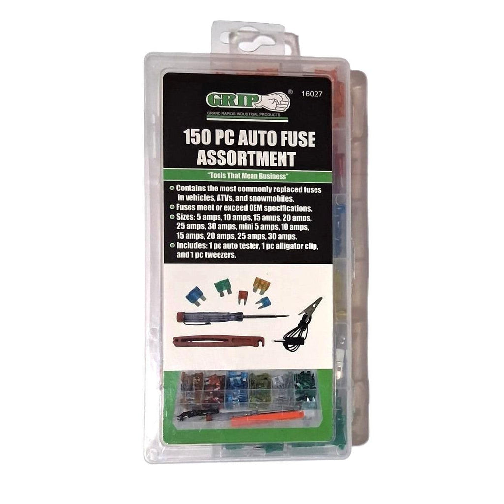 GRIP 150 PC Auto Fuse Assortment Estandar y Mini 5-30A con Tester Pinza y Tweezers | #16027