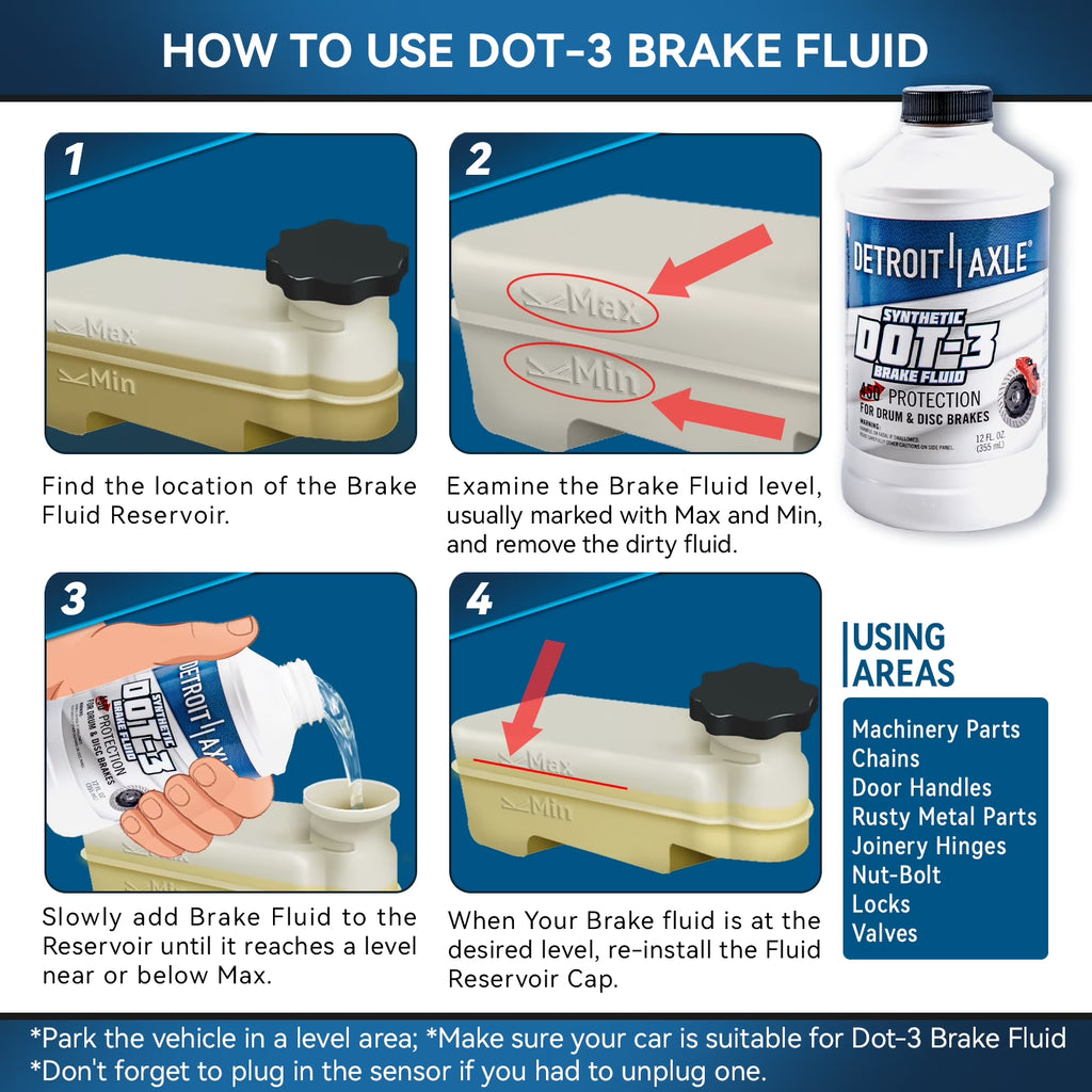 Detroit Axle Liquido de Frenos Sintetico DOT-3 355ml 12oz Proteccion 450F Tambor y Disco