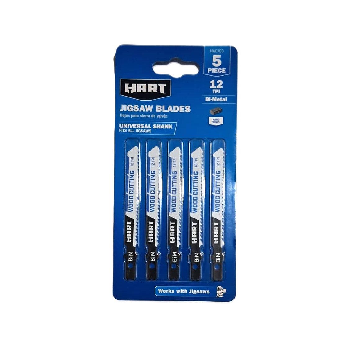 HART Bi-Metal Jigsaw Blades – 5 Piece, 12 TPI Universal Shank, Wood Cutting (HACJ03)
