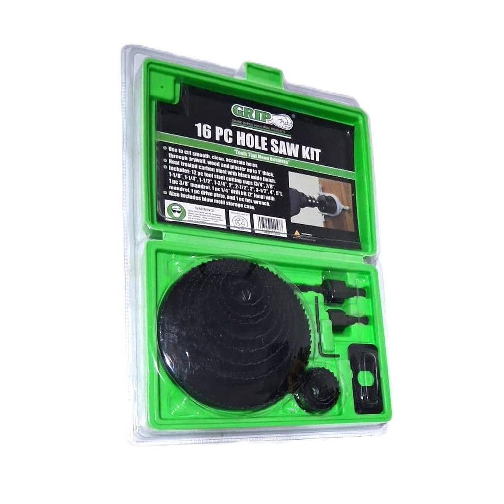GRIP 16-Piece Hole Saw Kit – Carbon Steel, 3/4" to 5", with Storage Case