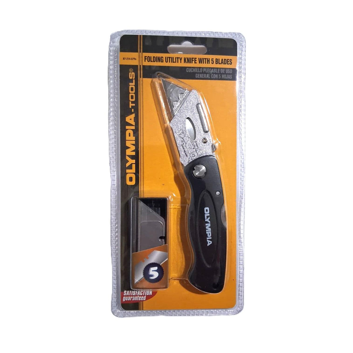 Olympia Tools Folding Utility Knife – Quick-Change, Locking, 5 Blades (67-214-0796)