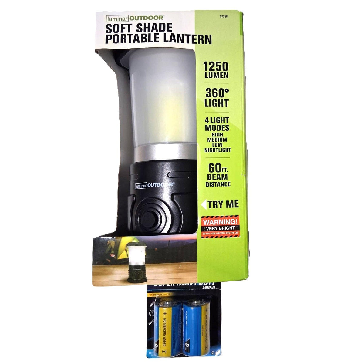 Linterna Portátil Luminar Outdoor 1250 Lúmenes 360° – Soft Shade | 4 Modos | Baterías D Incluidas