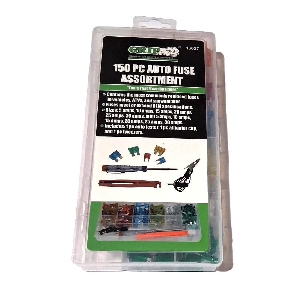 GRIP 150 PC Auto Fuse Assortment Estandar y Mini 5-30A con Tester Pinza y Tweezers | #16027