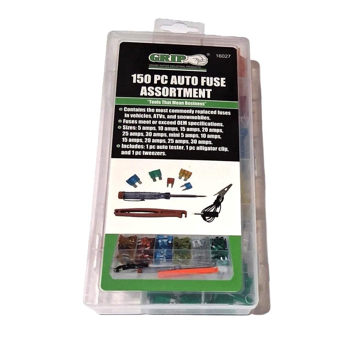 GRIP 150 PC Auto Fuse Assortment Estandar y Mini 5-30A con Tester Pinza y Tweezers | #16027