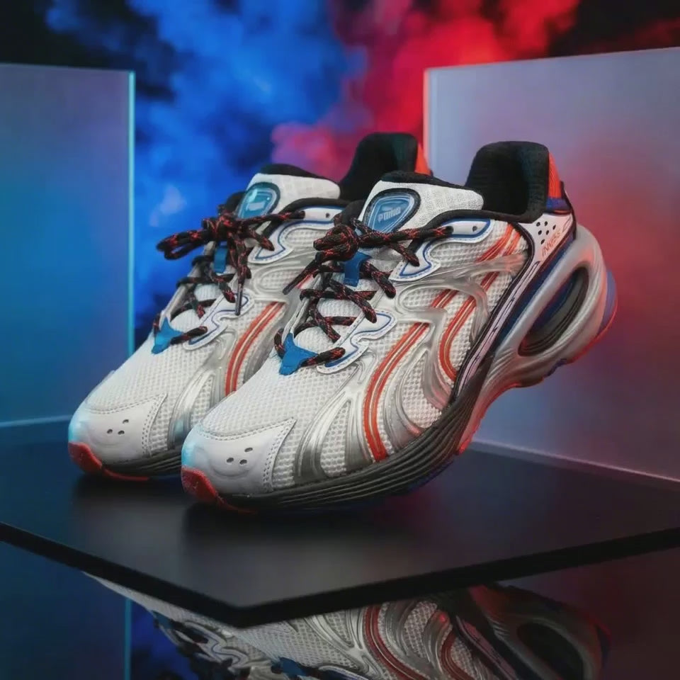 Puma Morphic – Tenis Running Hombre Blanco/Plata/Rojo Escarlata/Azul Royal – Talla US 11